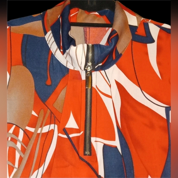 Vintage Women's Funky Abstract Print Front Zip Midi Dress Sz L - Picture 4 of 7